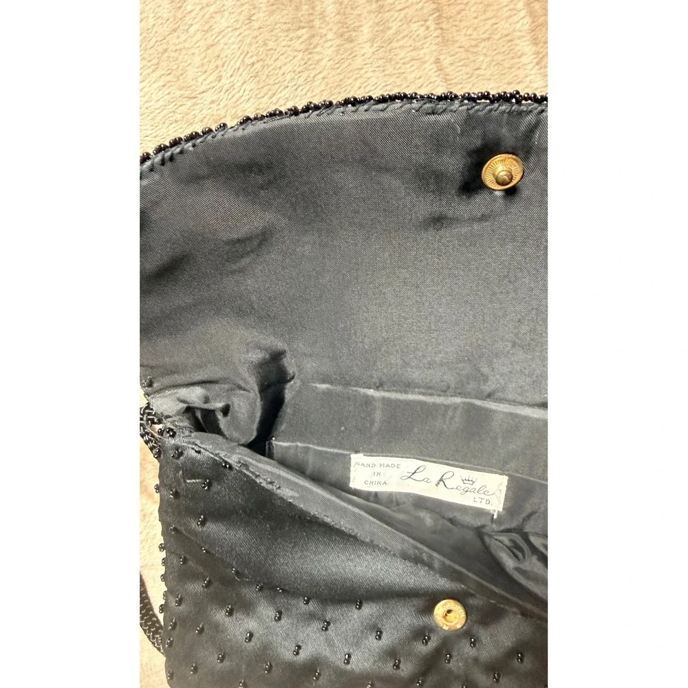 La Regale Ltd Vintage Black Beaded Satin Evening‎ Bag Crossbody Retro Whimsigoth